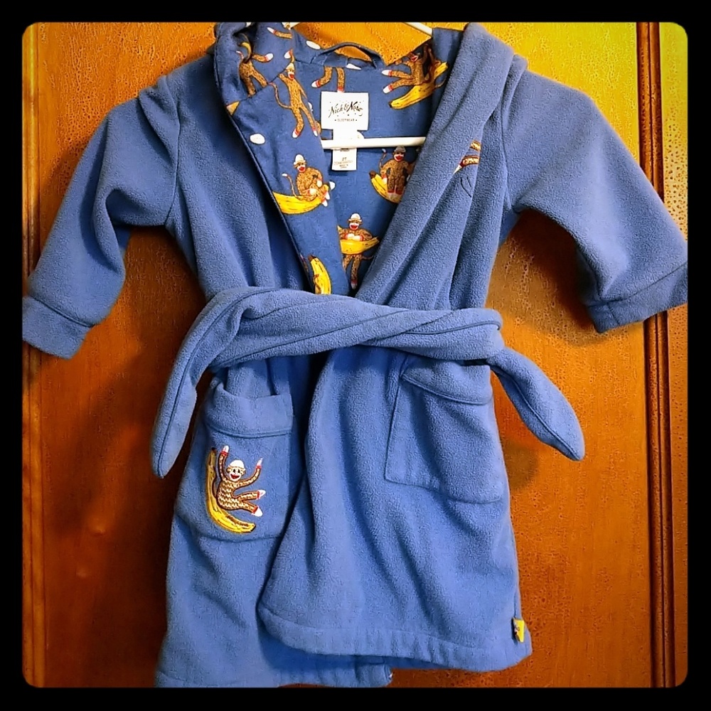 Nick & Nora sock monkey banana fleece robe 2T